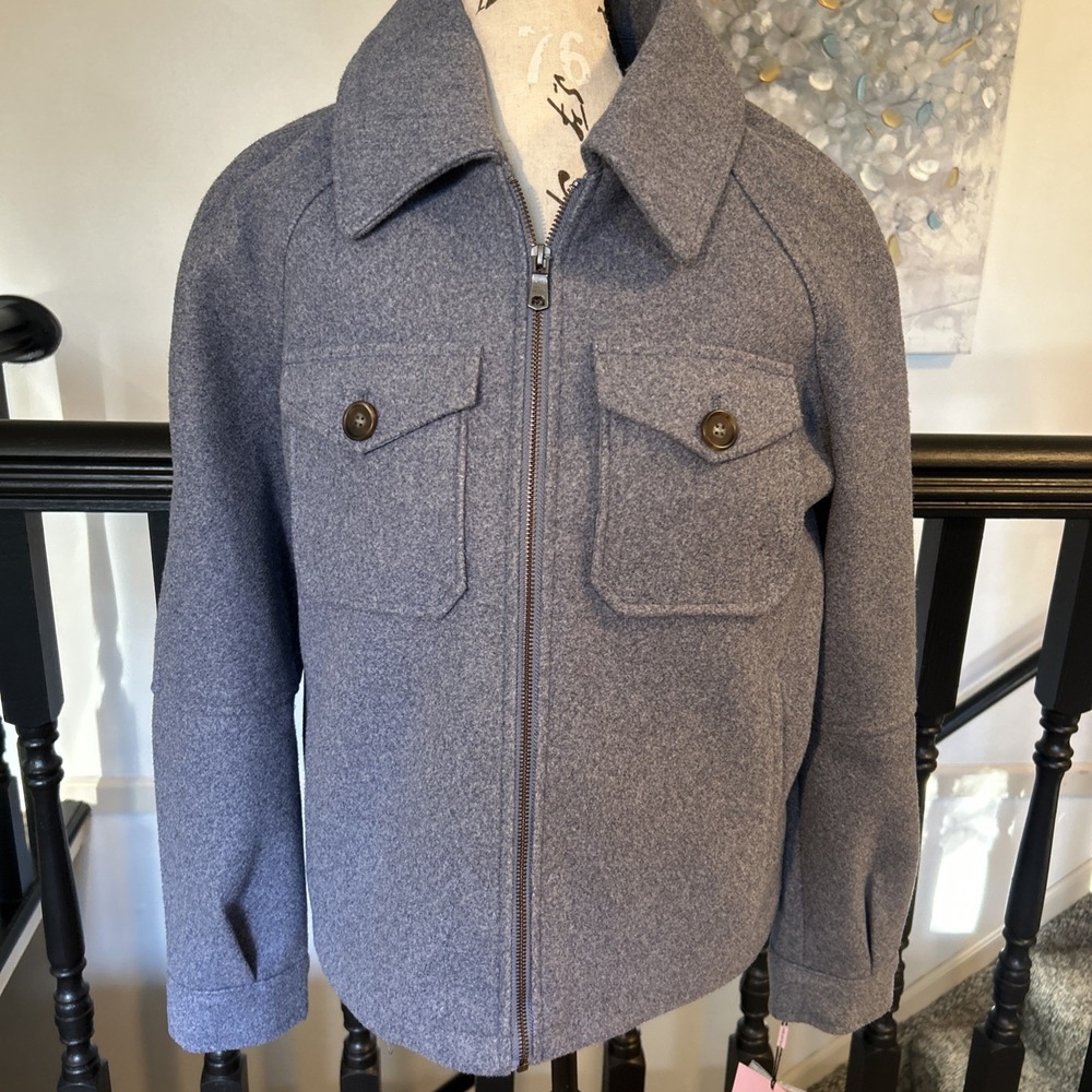 Avec Les Filles Utility Felted Full Zip‎ Up Shacket Jacket Blueishgray Size M